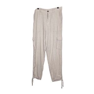 C&C California Linen Cargo‎ Pants Drawstring Waist Beige Casual Large